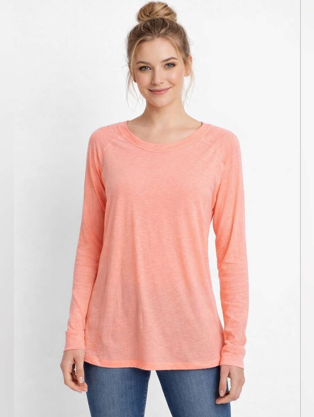 We The Free Long Sleeve Tee in Neon Coral Pink